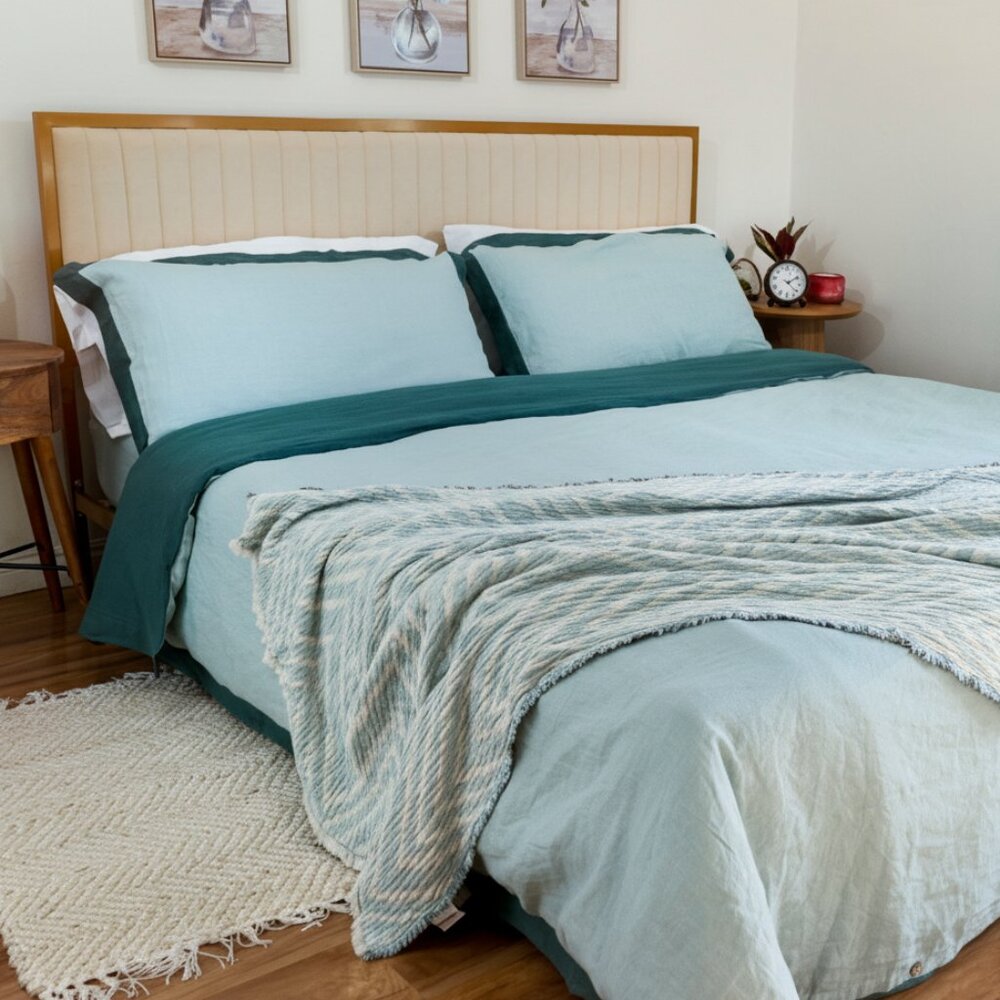 %100FrenchFlaxLinen King Size Duvet Cover Set with Fitted Sheet and Pillow Cases
